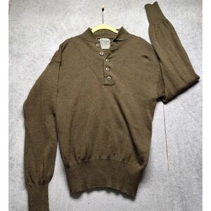 Vintage US Military Wool‎ Sweater Henley Button Front Brown Mens Medium
